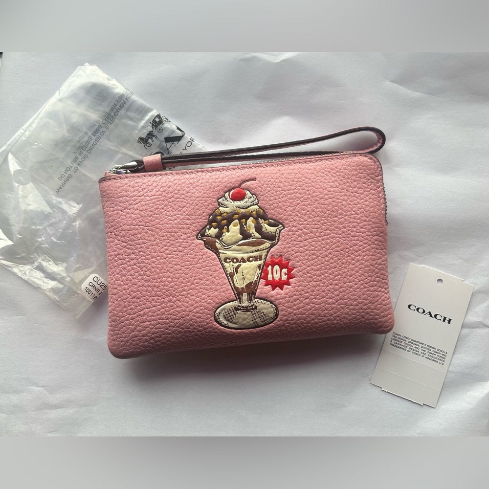 Coach Outlet Leather Boardwalk Collection Pink Ice Cream Sundae Wristlet Wallet